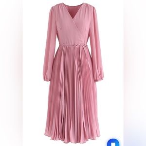 Chic Wish PINK WRAP PLEATED CHIFFON DRESS